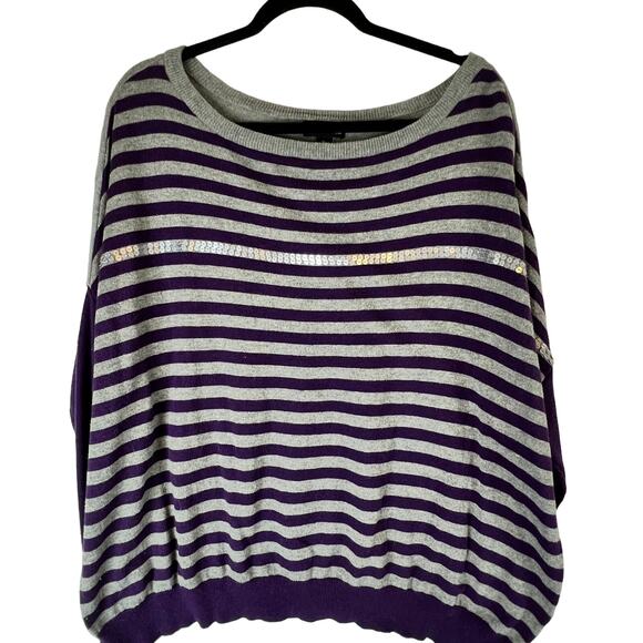 A.N.A. Purple Lightweight Striped Purple Gray Sequins Sweater Large - Picture 3 of 14